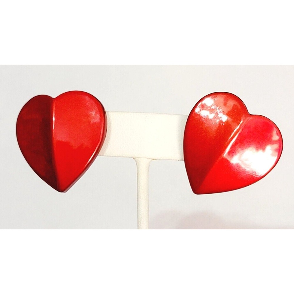 Vintage Red Heart Pierced Earrings 1.25"‎ Large Romantic Jewelry rp-30